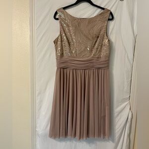 JH evening dress beige with sequin top flowing skirt